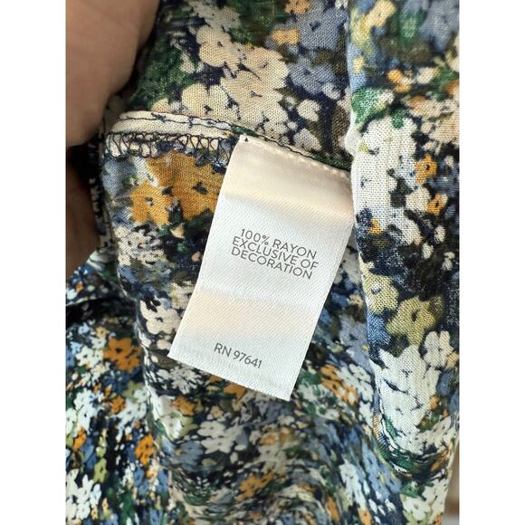 NWT J. Jill Smocked Relaxed Rayon Blouse Navy Blue Sm Wildflowers Womens Large - Picture 11 of 11